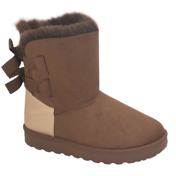 Women BOOTS WITH BOW fur line  2060 brown - Picture 1 of 6